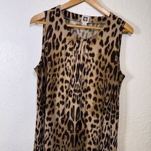 Anne Klein Leopard Print Sleeveless Shell Top - Tan and Black size L